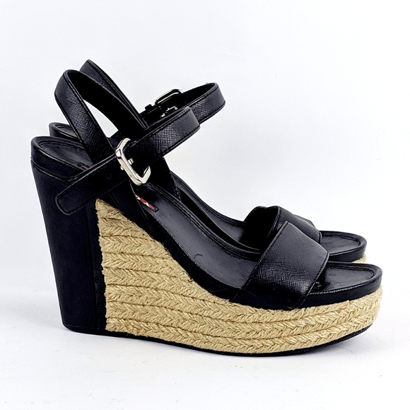 Prada Shoes - Prada | Black Strap Wedges - S